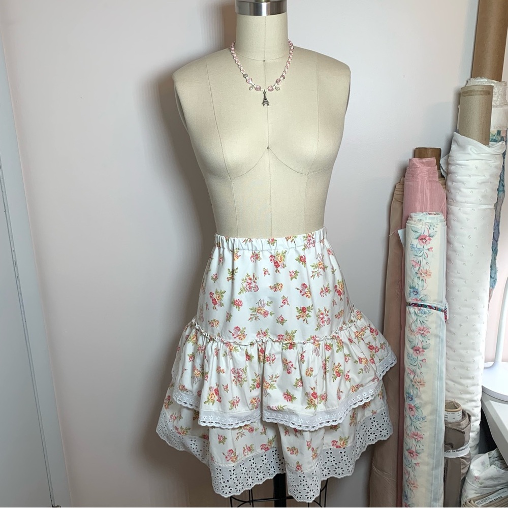 HANDMADE Ruffly Roses Mini Skirt